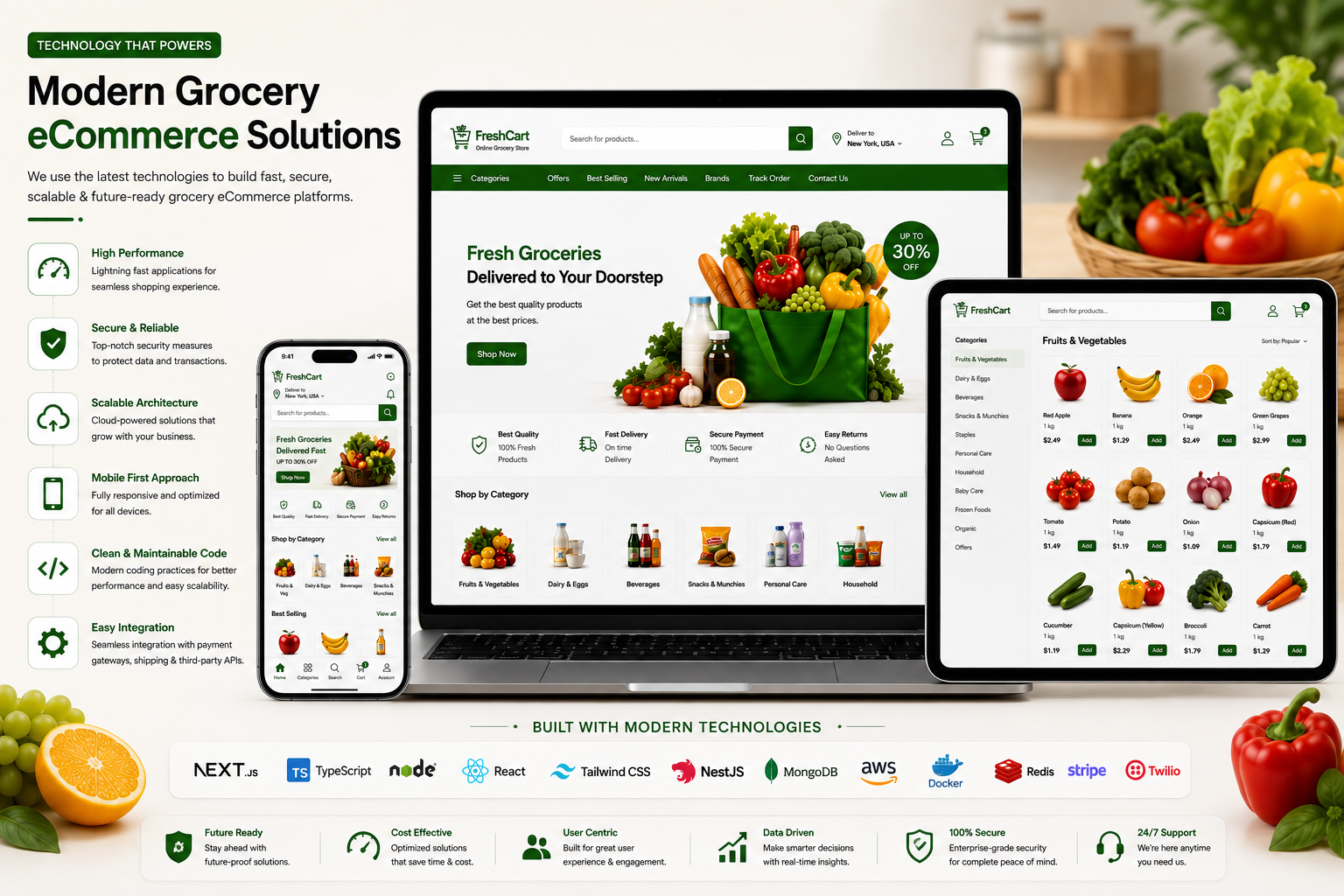 Technology Stack Used for Grocery eCommerce Website and Mobile App Development